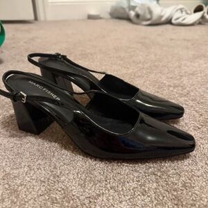 Marc Fisher Shiny Black Block Heels